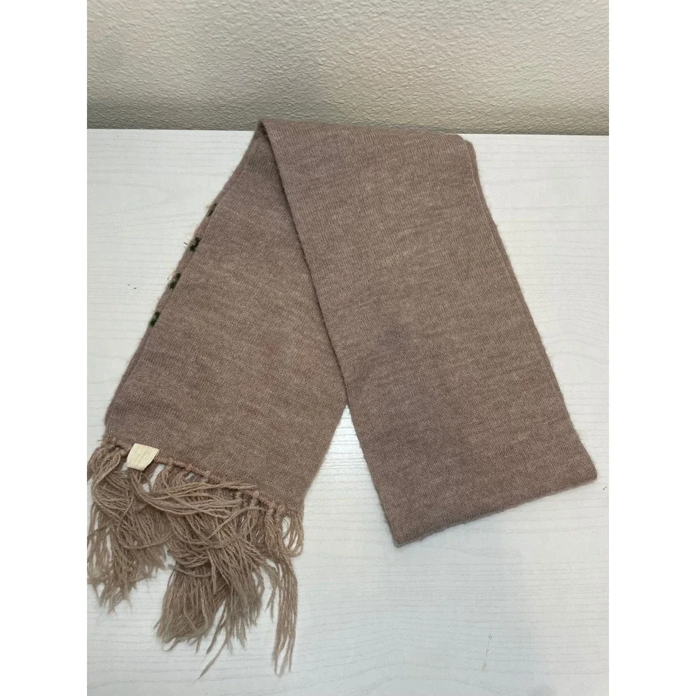 Cozy‎ Knit Scarf Orange Floral Embroidered Fringe Warm Winter Accessory